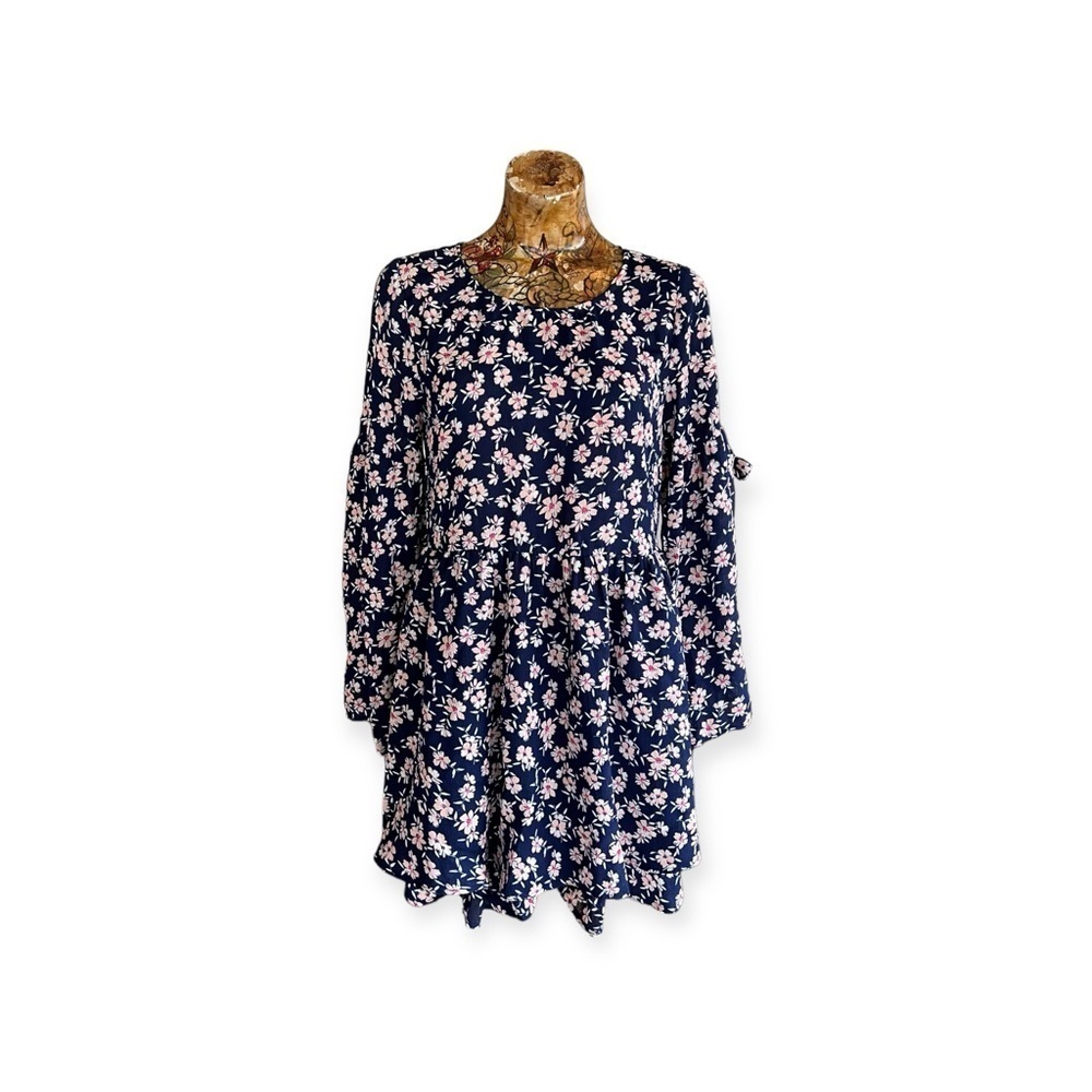 En Creme dress floral blue pink long sleeve spring new nwt medium sash y2K style